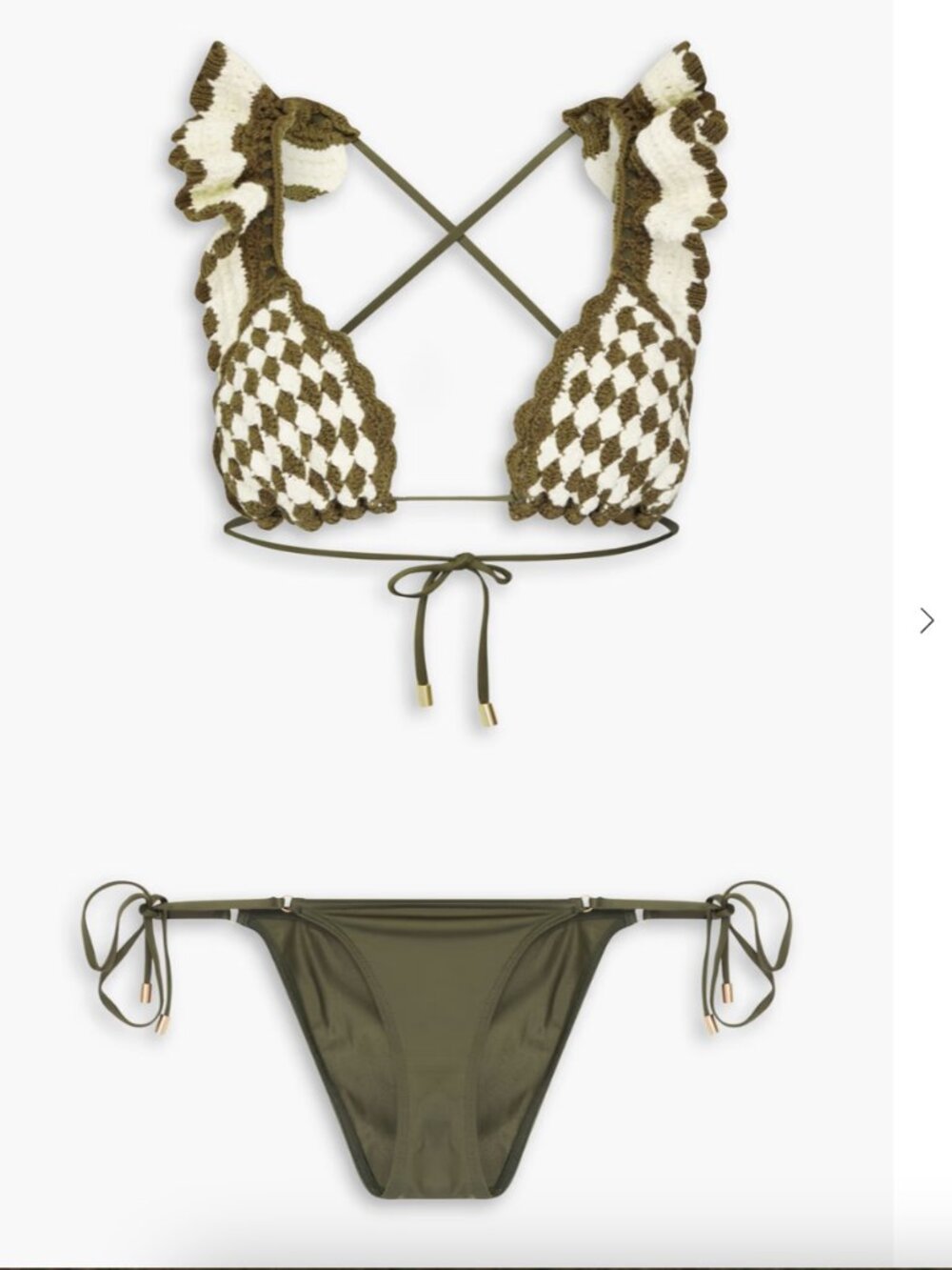 ZIMMERMANN Ruffled crocheted cotton triangle bikini and Olive bikini bottoms